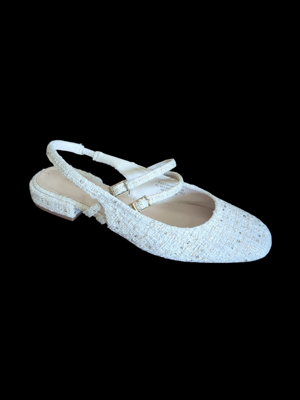 Tahari Womens Ivory Tweed Mary Jane Dress Shoes Slingback Flats Quiet Luxury 8.5